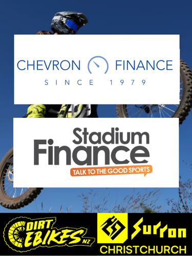 Chevron Finance and Stadium Finance logos with a dirt bike in the background.